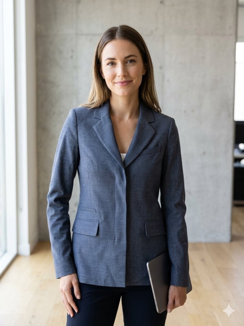 ARGENT Japanese Fabric Linen Blend V-Neck Hidden -Button Blazer Blue Grey 2